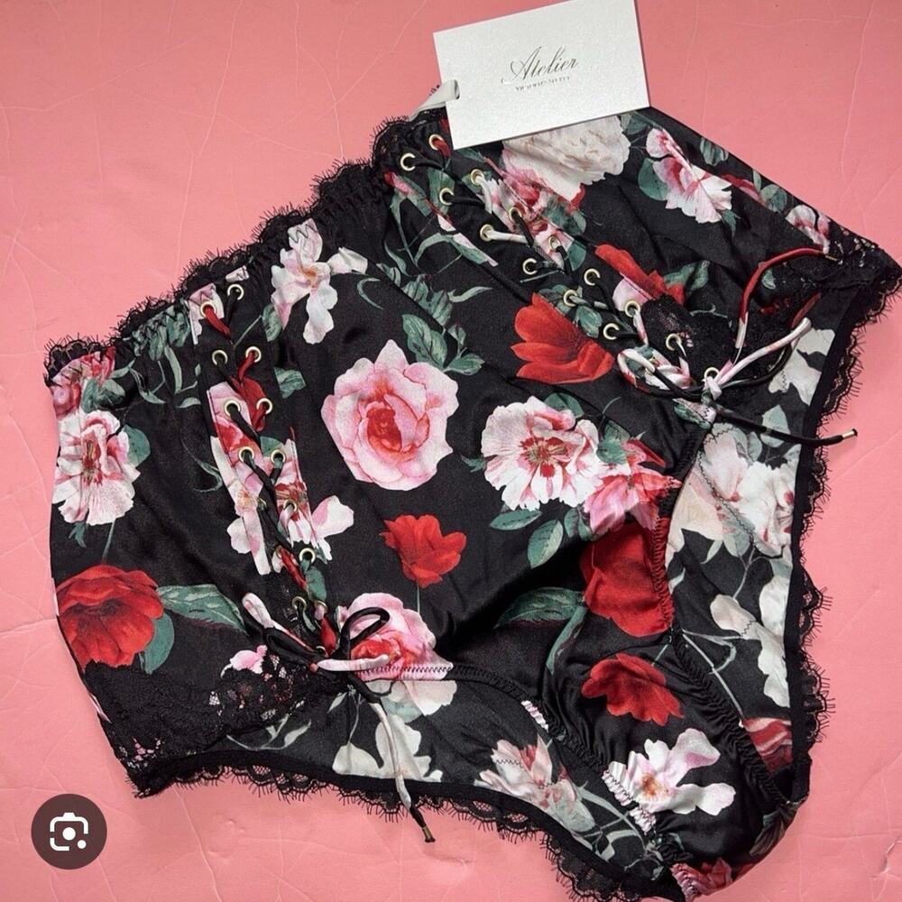 Victoria’s Secret Atelier Silk Lace High Waist Panty M NWT Black Roses Luxury